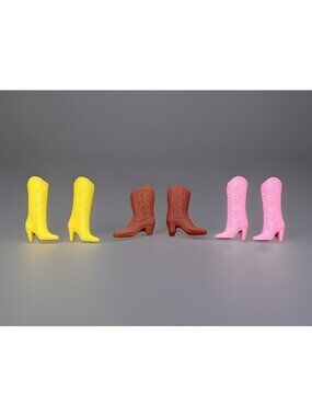 3 Pairs Vintage Barbie Cowgirl Boots Western Skipper Shoes Name Script Butterfly